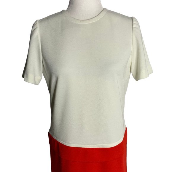 Vintage Leslie Fay Dropped Waist Shift Dress 8 White Red Short Sleeve Zipper - Picture 2 of 6